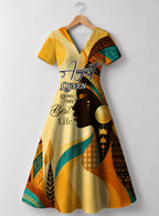 "August Queen Best Life" V Neck Midi Dress