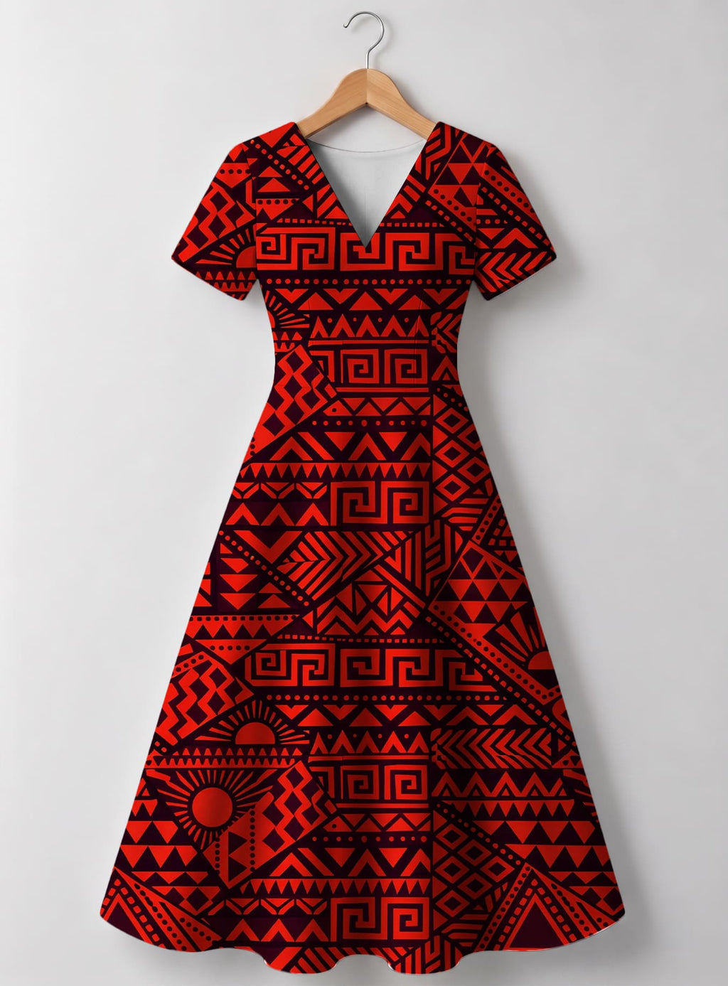 "Shaka Burgundy" V Neck Midi Dress