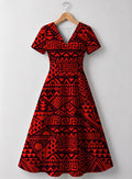 "Shaka Burgundy" V Neck Midi Dress