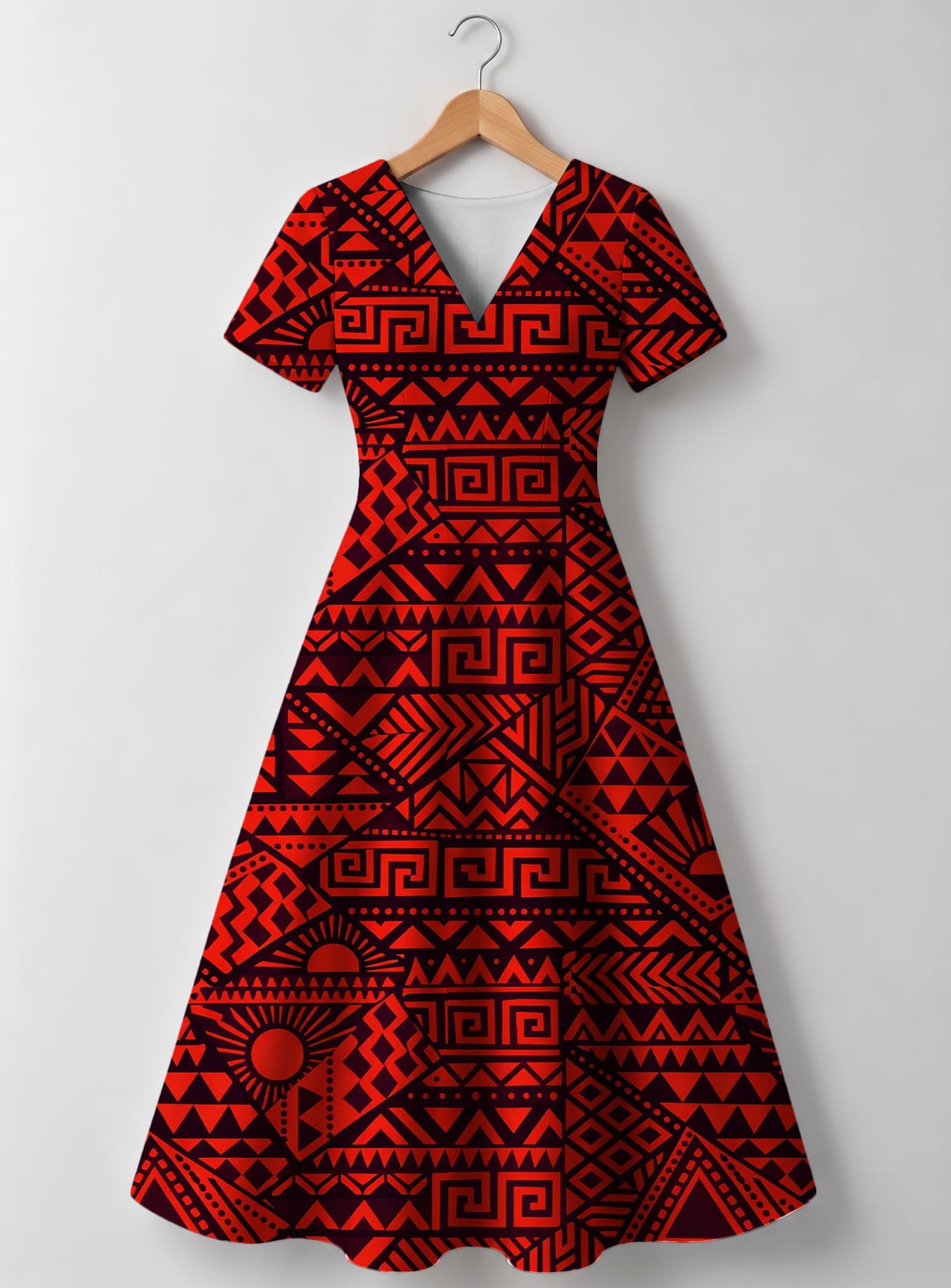 "Shaka Burgundy" V Neck Midi Dress