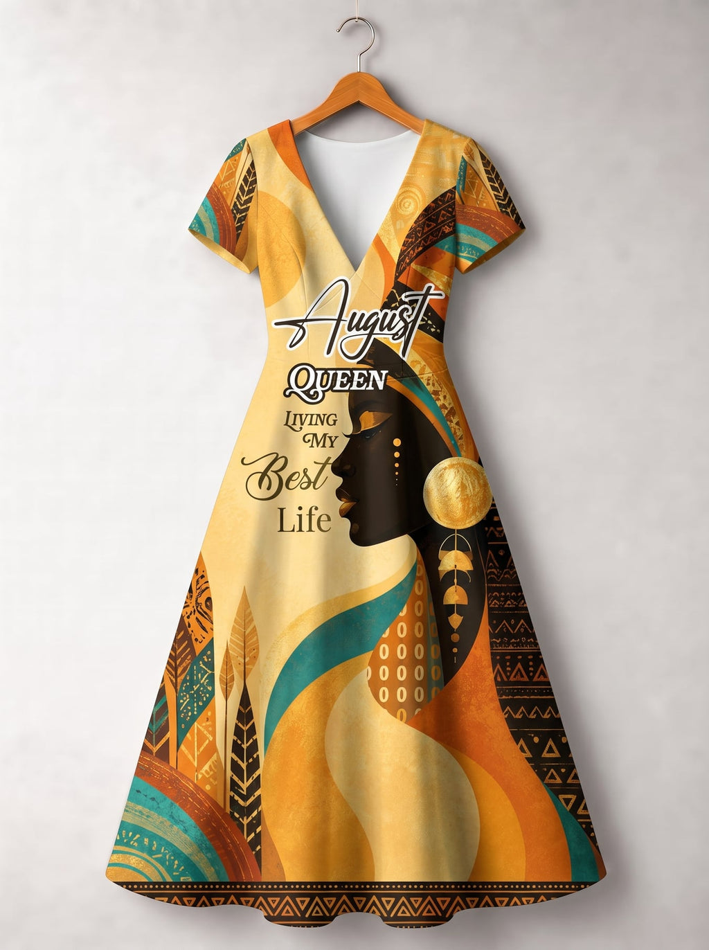 "August Queen Best Life" Short Sleeve Maxi Dress