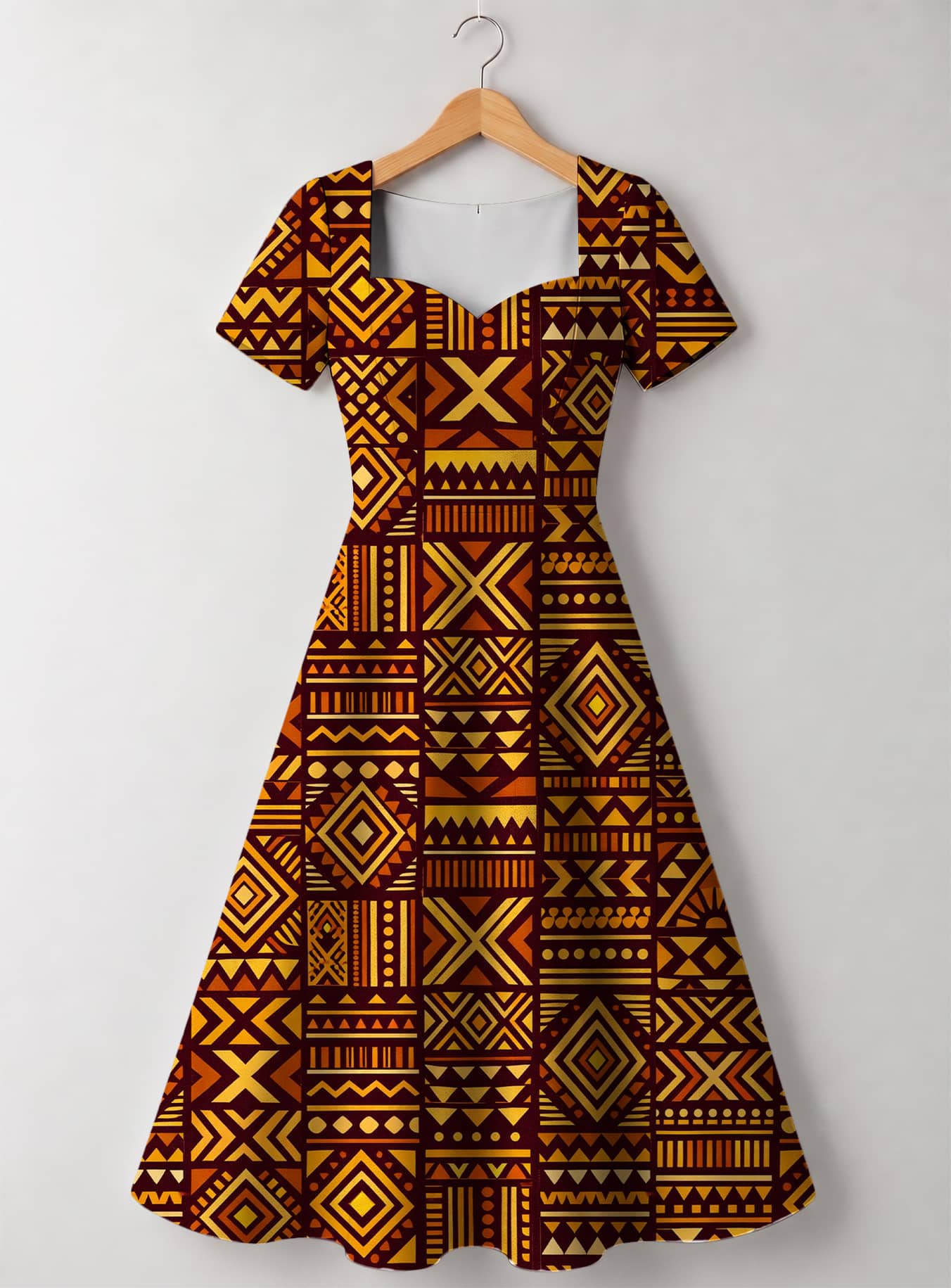 "Mudcloth" Sweetheart Midi Dress