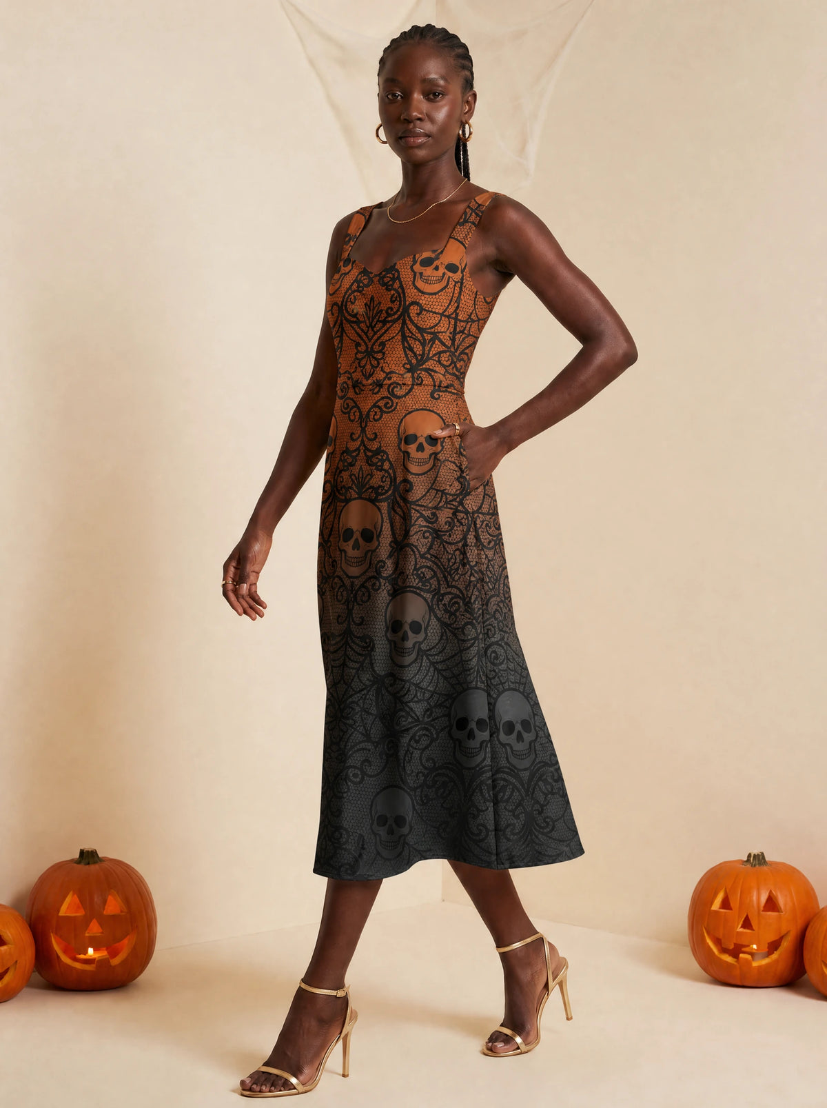 "Fuvu" Halloween Corset Dress — three-quarter view on model