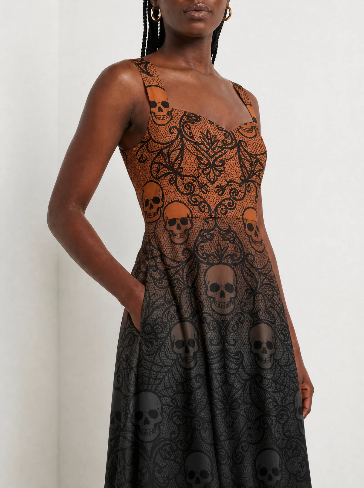 "Fuvu" Halloween Corset Dress — close-up of the bodice and the in-seam side pocket