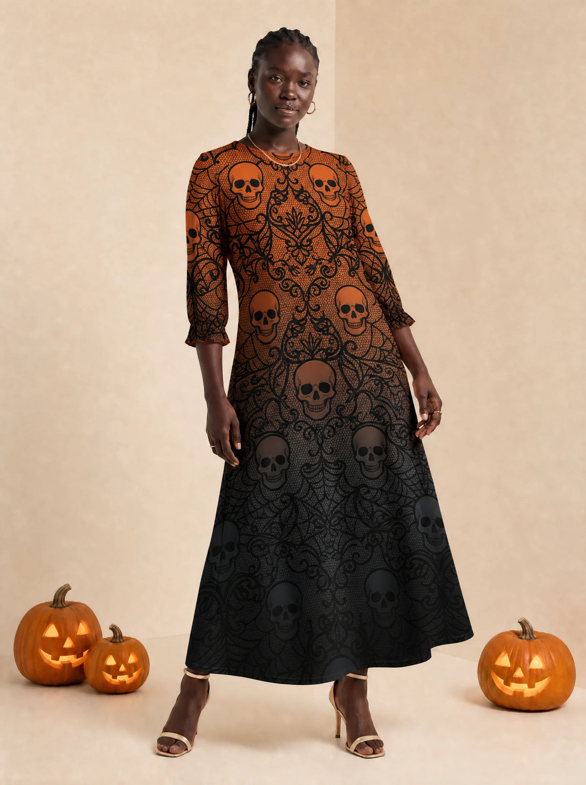 "Fuvu" Halloween Long Sleeve Maxi Dress — front
