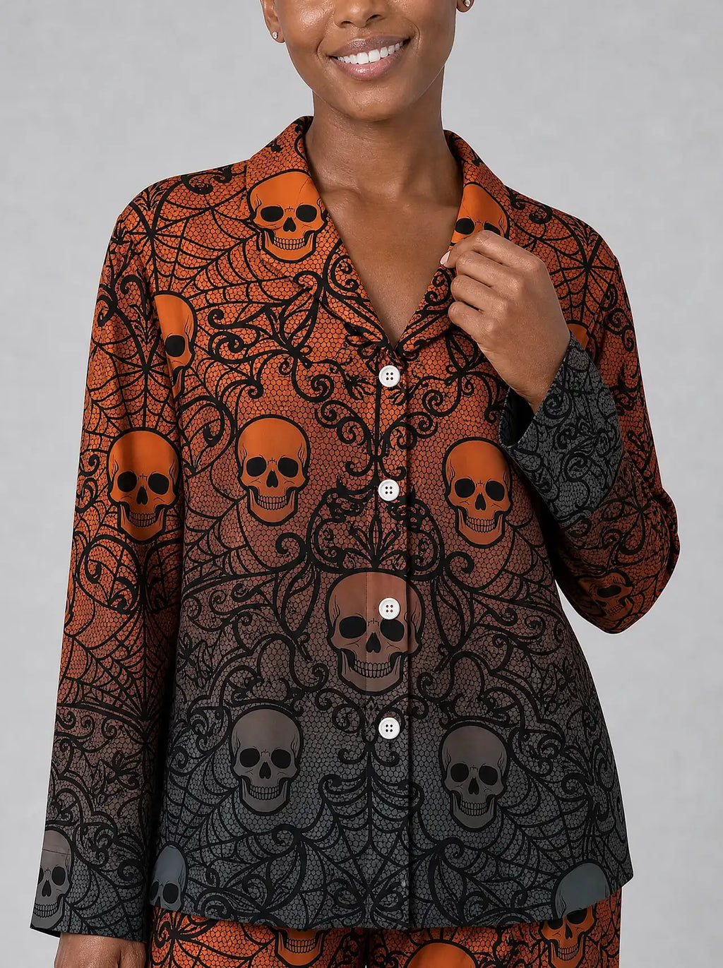 "Fuvu" Halloween Pajama Set — close-up on model