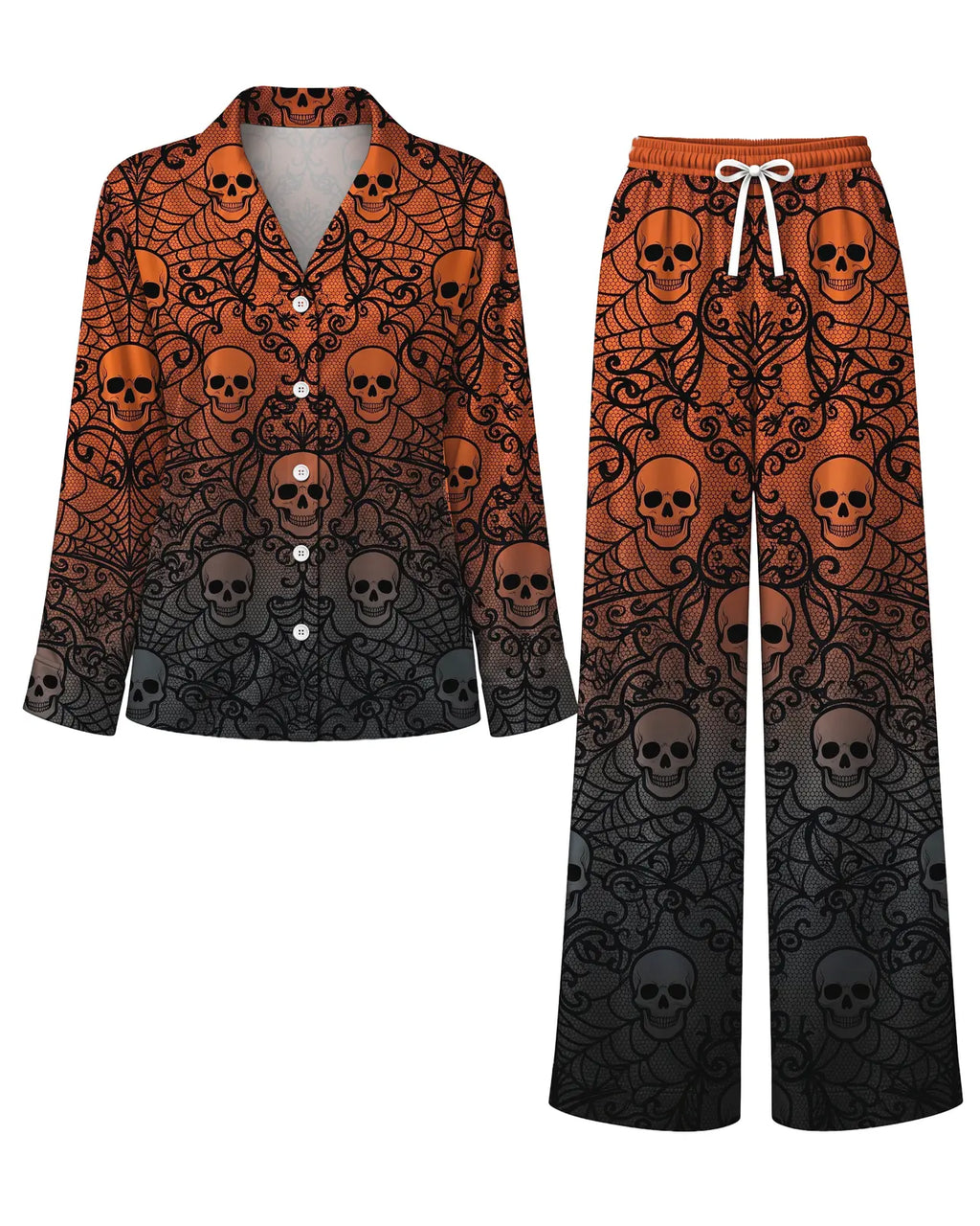"Fuvu" Halloween Pajama Set — flat lay of the shirt and pants