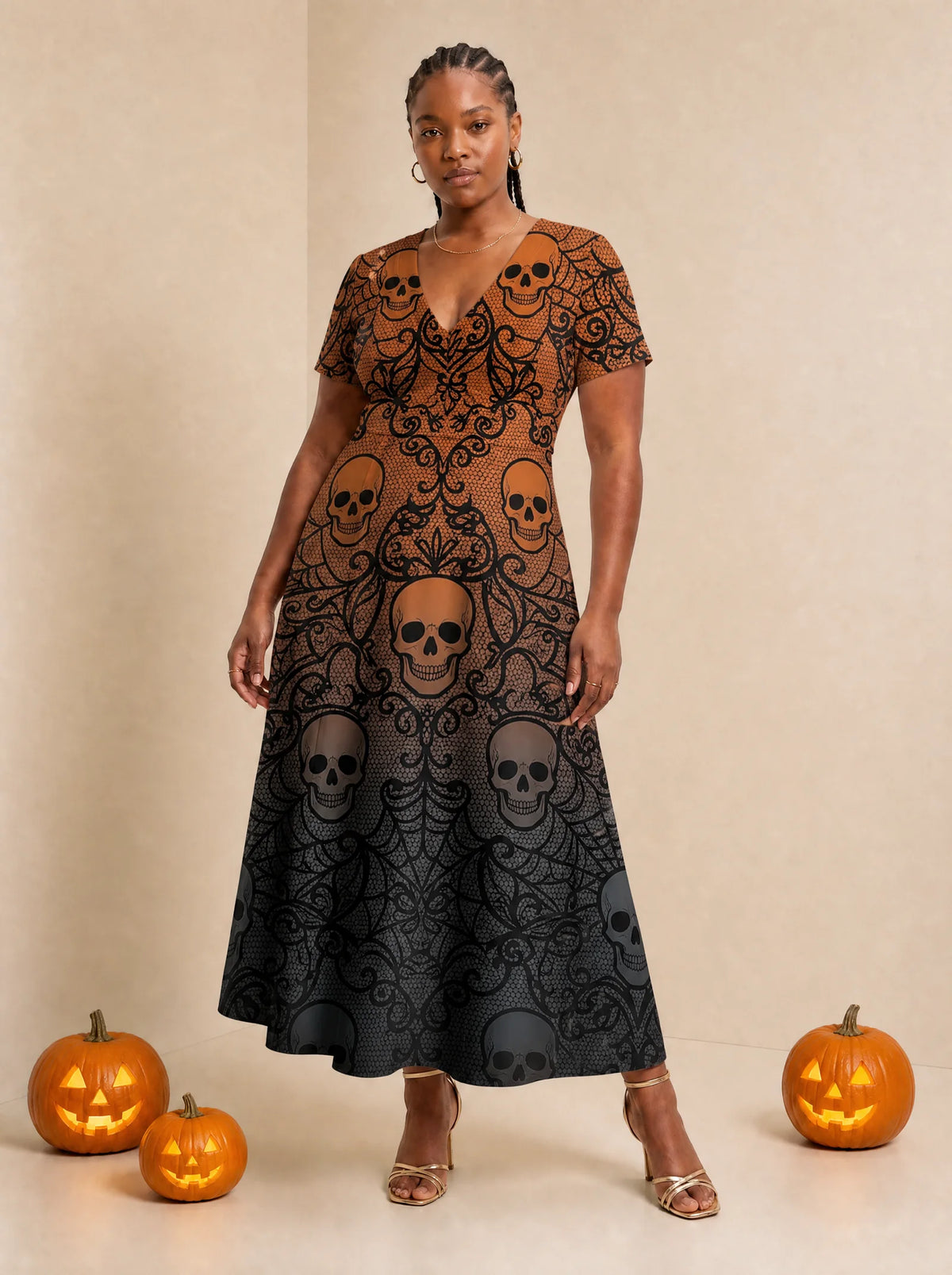 "Fuvu" Halloween Short Sleeve Maxi Dress — front
