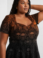 "Fuvu" Halloween Sweetheart Midi Dress — close-up of the sweetheart neckline and short sleeve