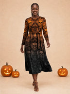 "Fuvu" Halloween Long Sleeve Midaxi Dress — front view on model