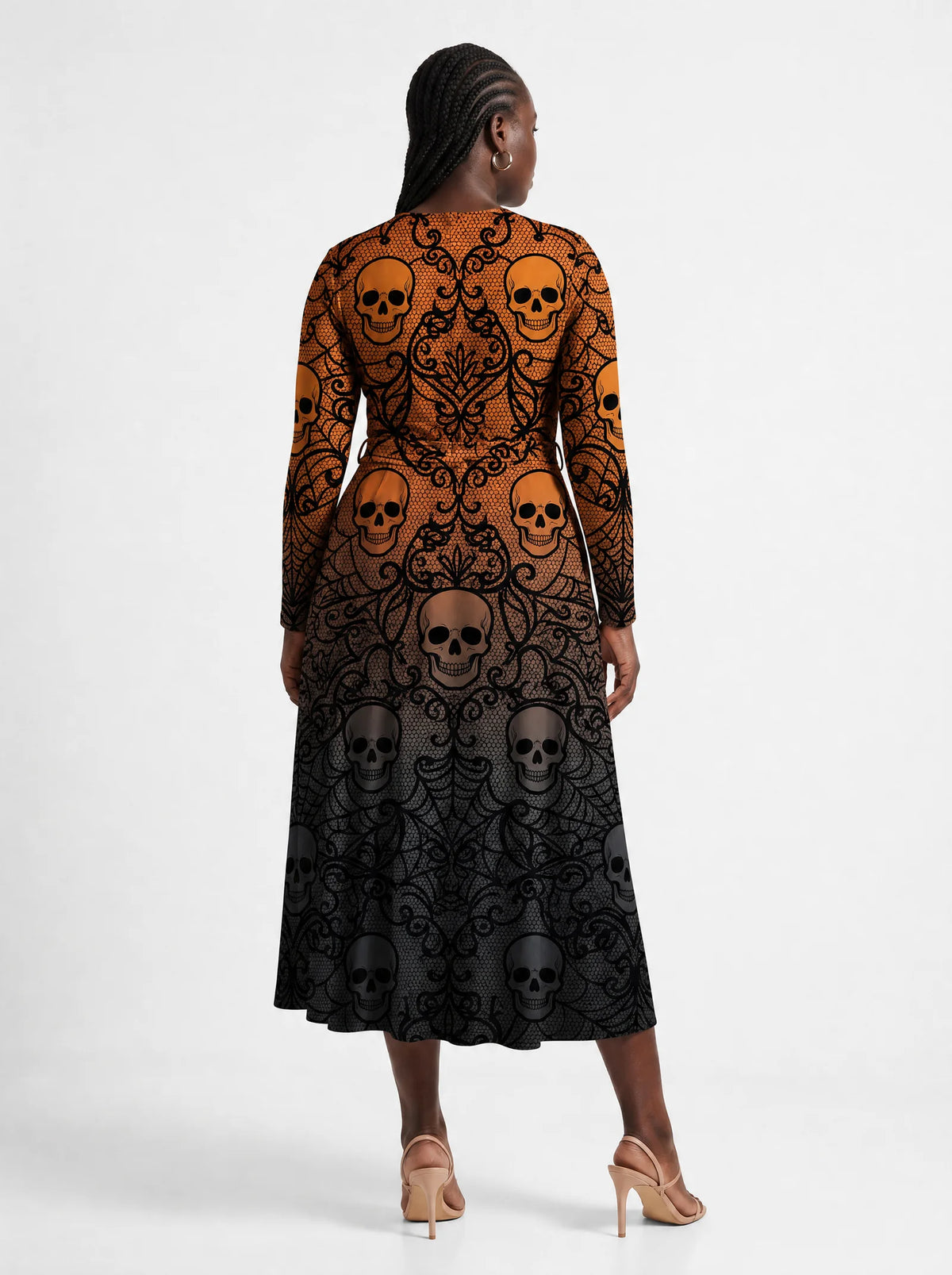 "Fuvu" Halloween Long Sleeve Midaxi Dress — back view on model