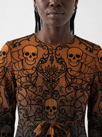 "Fuvu" Halloween Long Sleeve Midaxi Dress — close-up of the round neckline and long sleeve