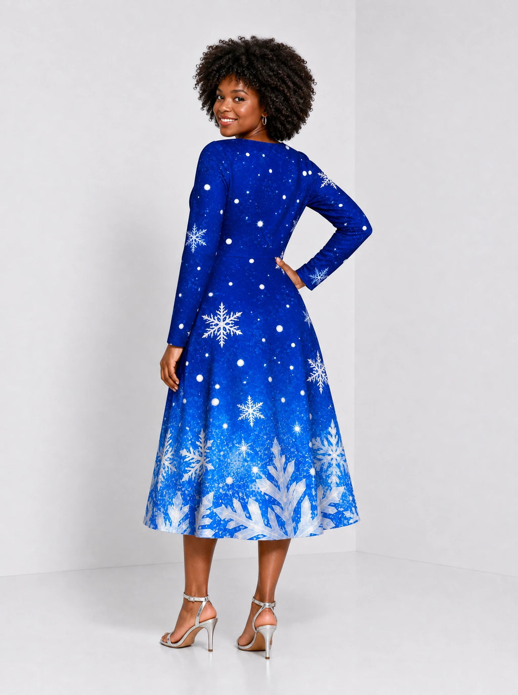 "Fuwele" Long Sleeve Sweetheart Midi Dress — back view on model