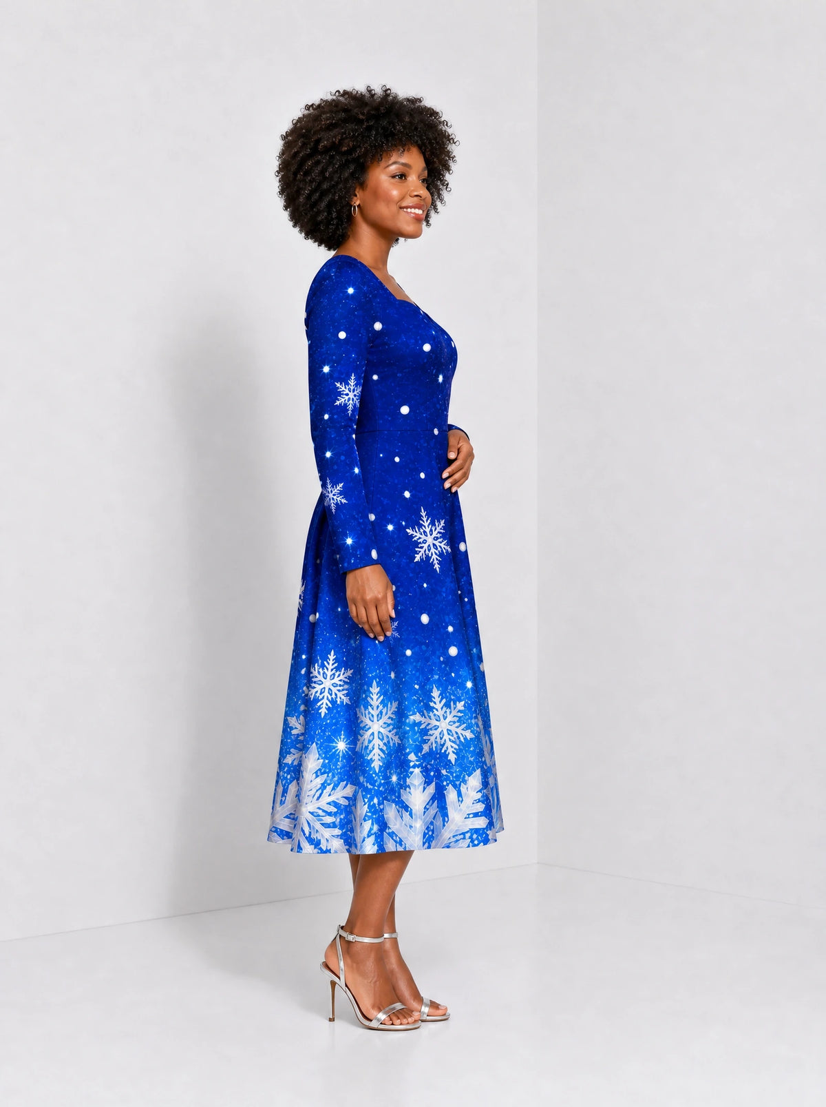 "Fuwele" Long Sleeve Sweetheart Midi Dress — side view on model