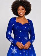 "Fuwele" Long Sleeve Sweetheart Midi Dress — print close-up on model