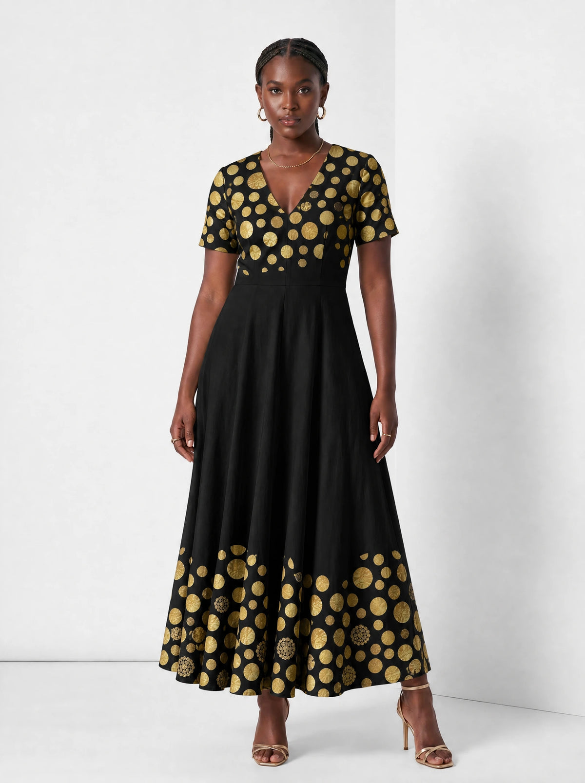 "Giza" Short Sleeve Maxi Dress — front view on model