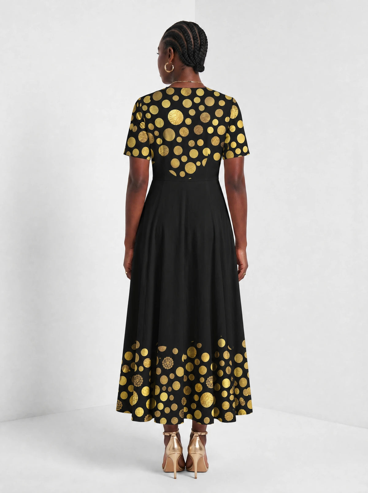 "Giza" Short Sleeve Maxi Dress — back view on model