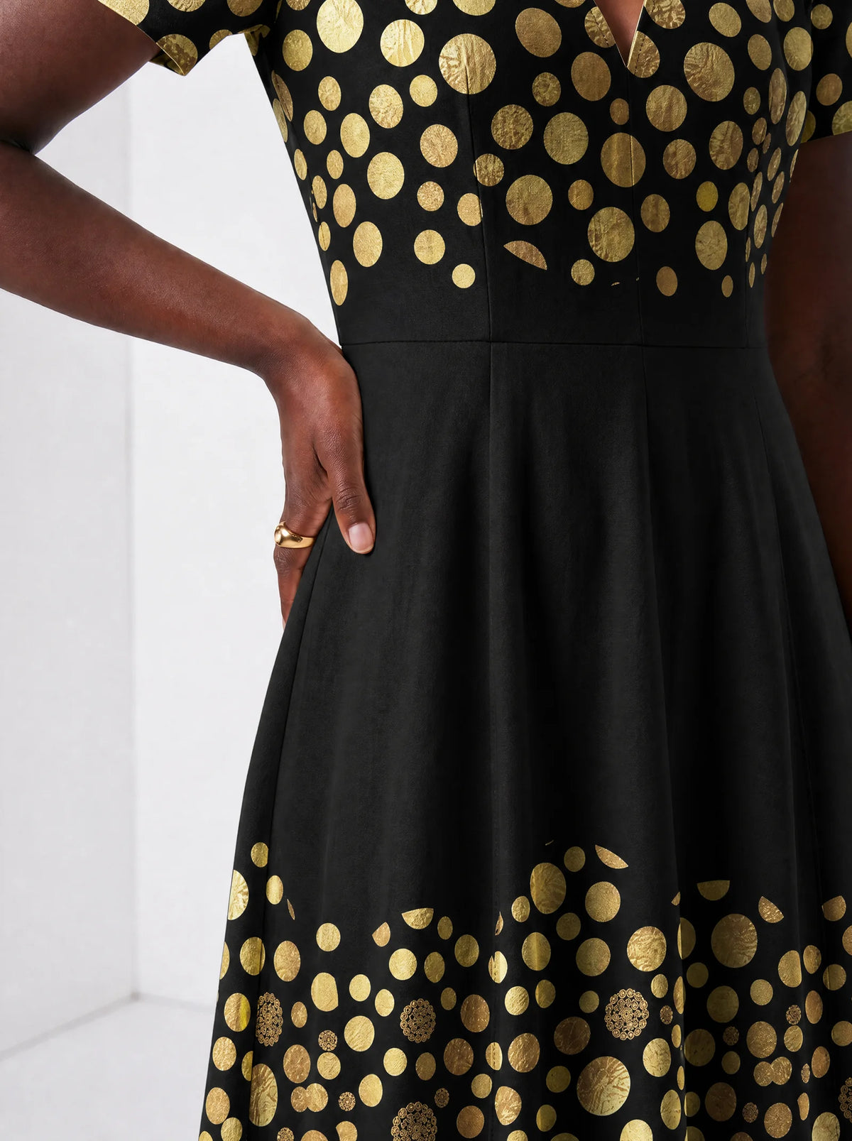 "Giza" Short Sleeve Maxi Dress — standing, angled view on model