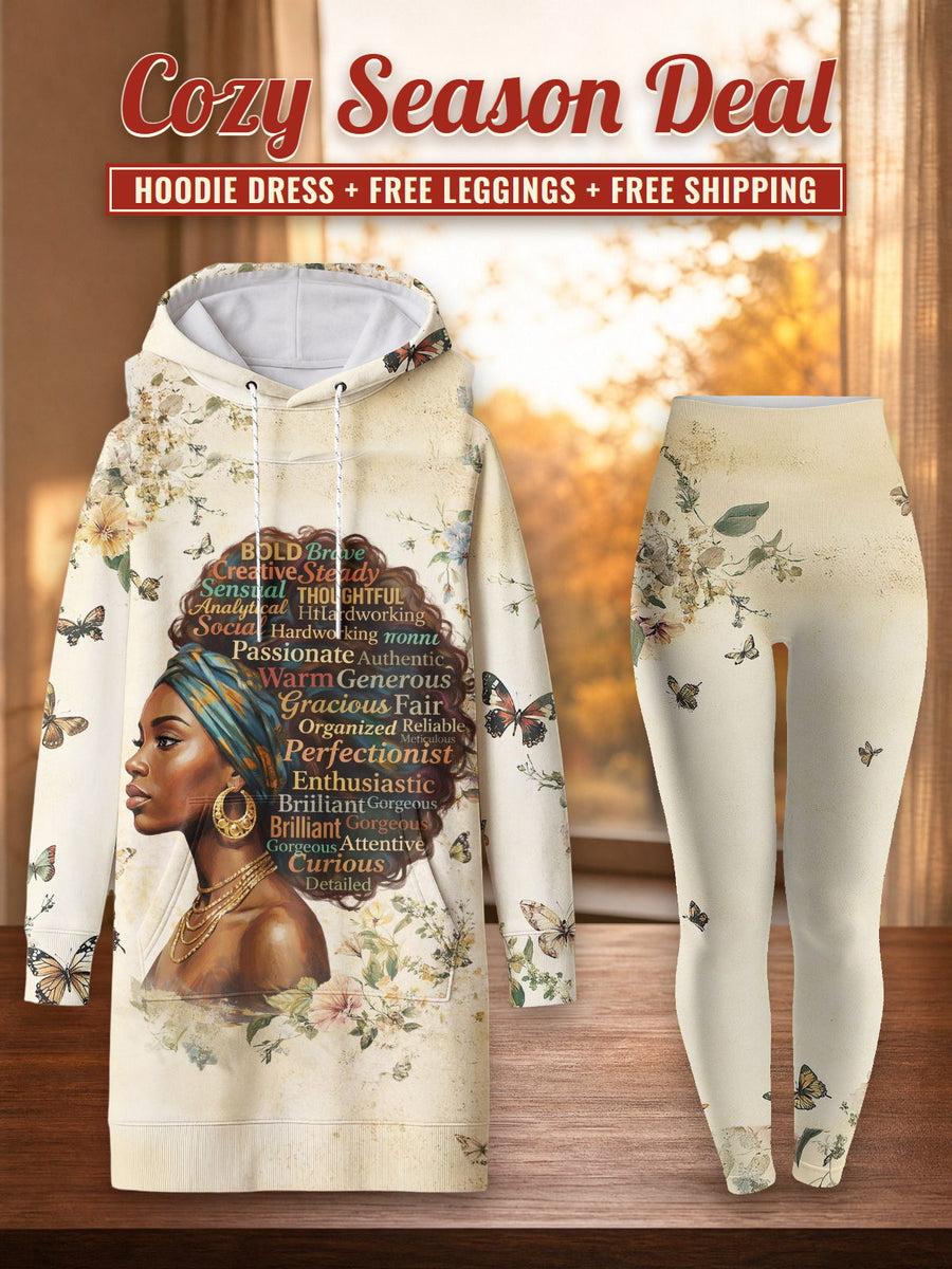 Gorgeous Black Queen hoodie dress and leggings, photo 1