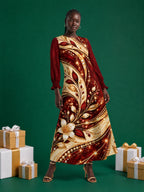 "Hariri" Long Sleeve Maxi Dress — on model, Christmas backdrop