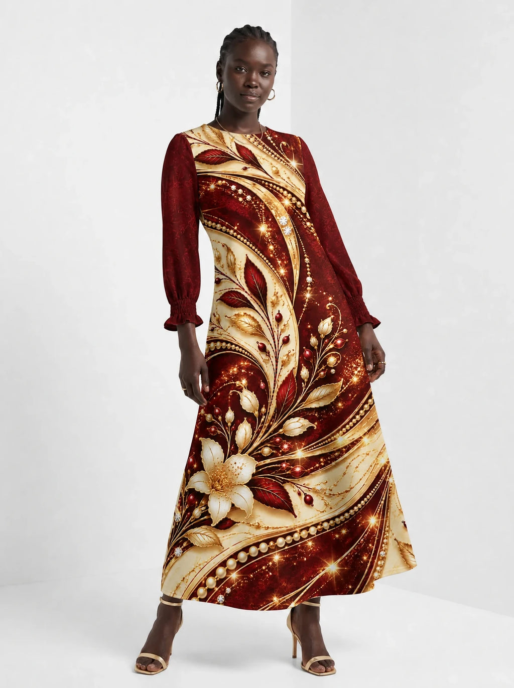 "Hariri" Long Sleeve Maxi Dress — front view on model