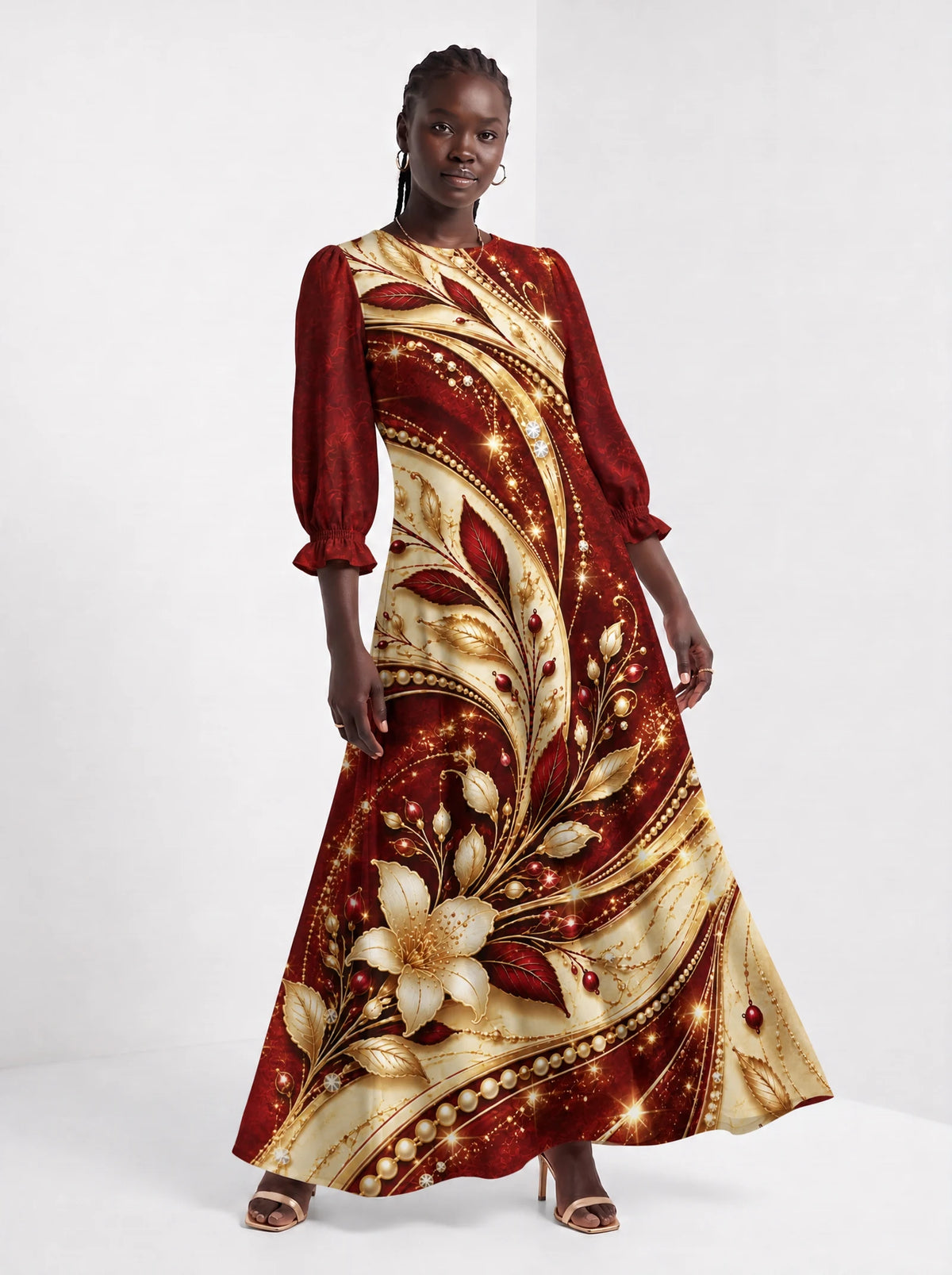 "Hariri" Long Sleeve Maxi Dress — front view on model