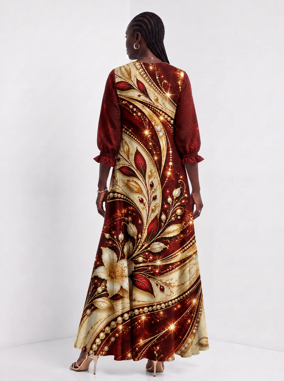 "Hariri" Long Sleeve Maxi Dress — back view on model