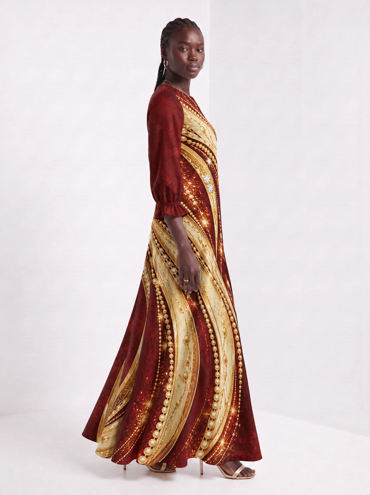 "Hariri" Long Sleeve Maxi Dress — side view on model