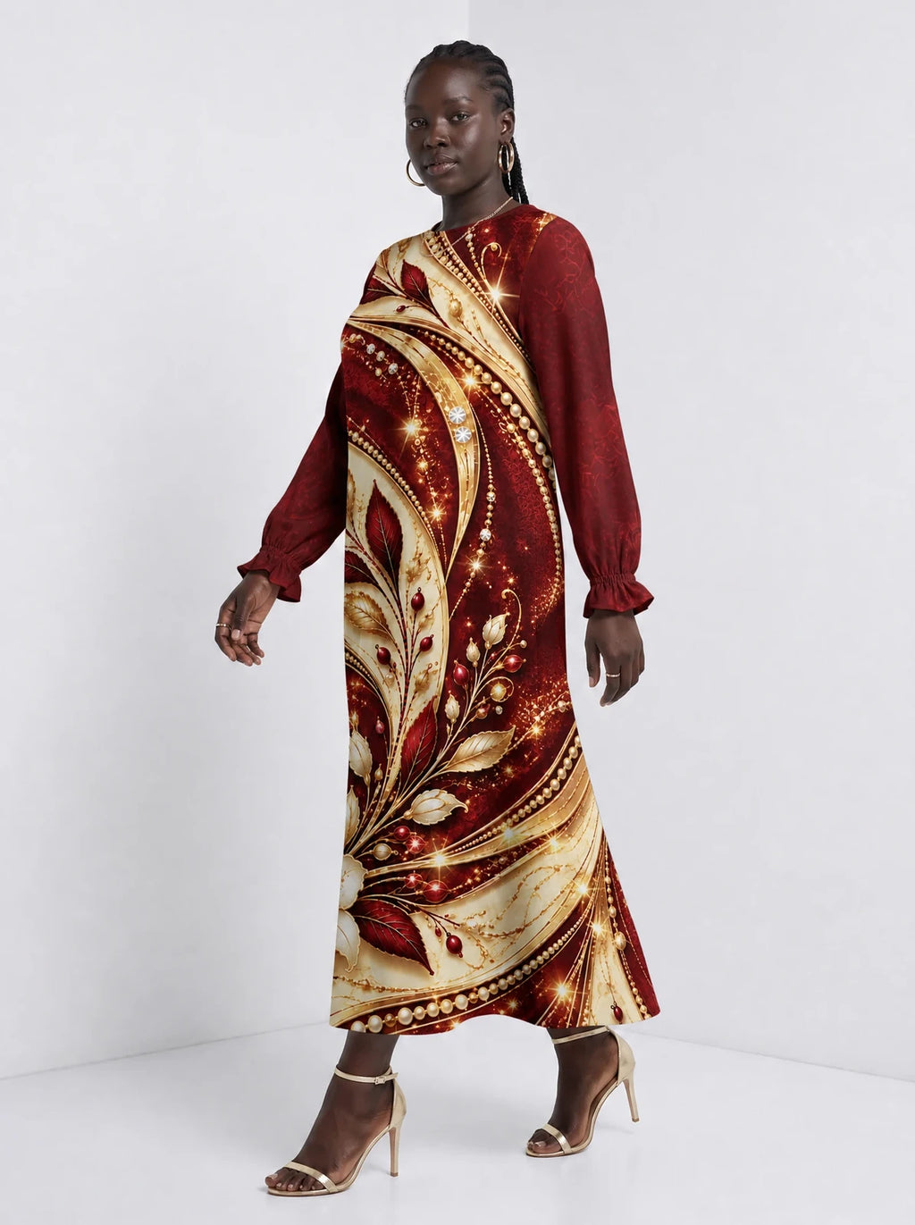 "Hariri" Long Sleeve Maxi Dress — styled on model