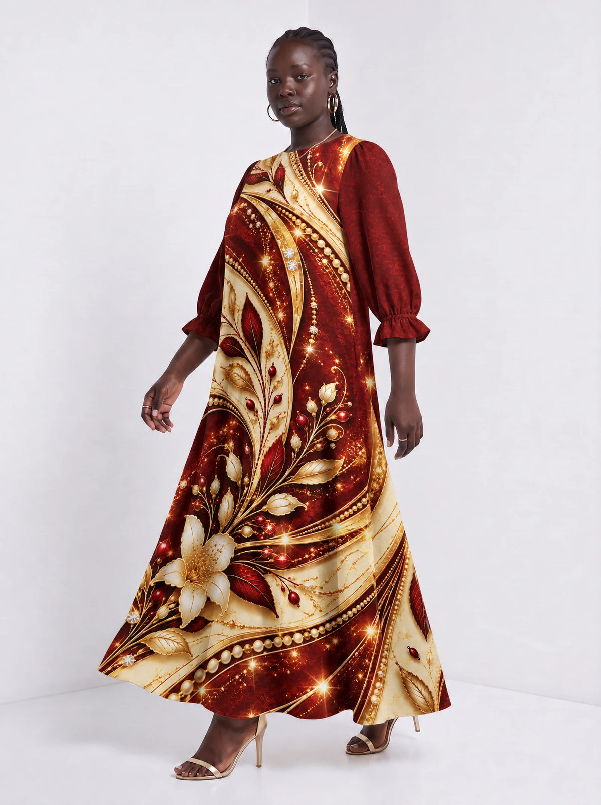 "Hariri" Long Sleeve Maxi Dress — styled on model