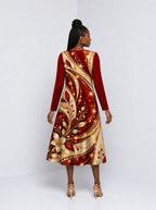 "Hariri" Long Sleeve Sweetheart Midi Dress — back view on model