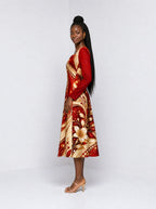 "Hariri" Long Sleeve Sweetheart Midi Dress — side view on model
