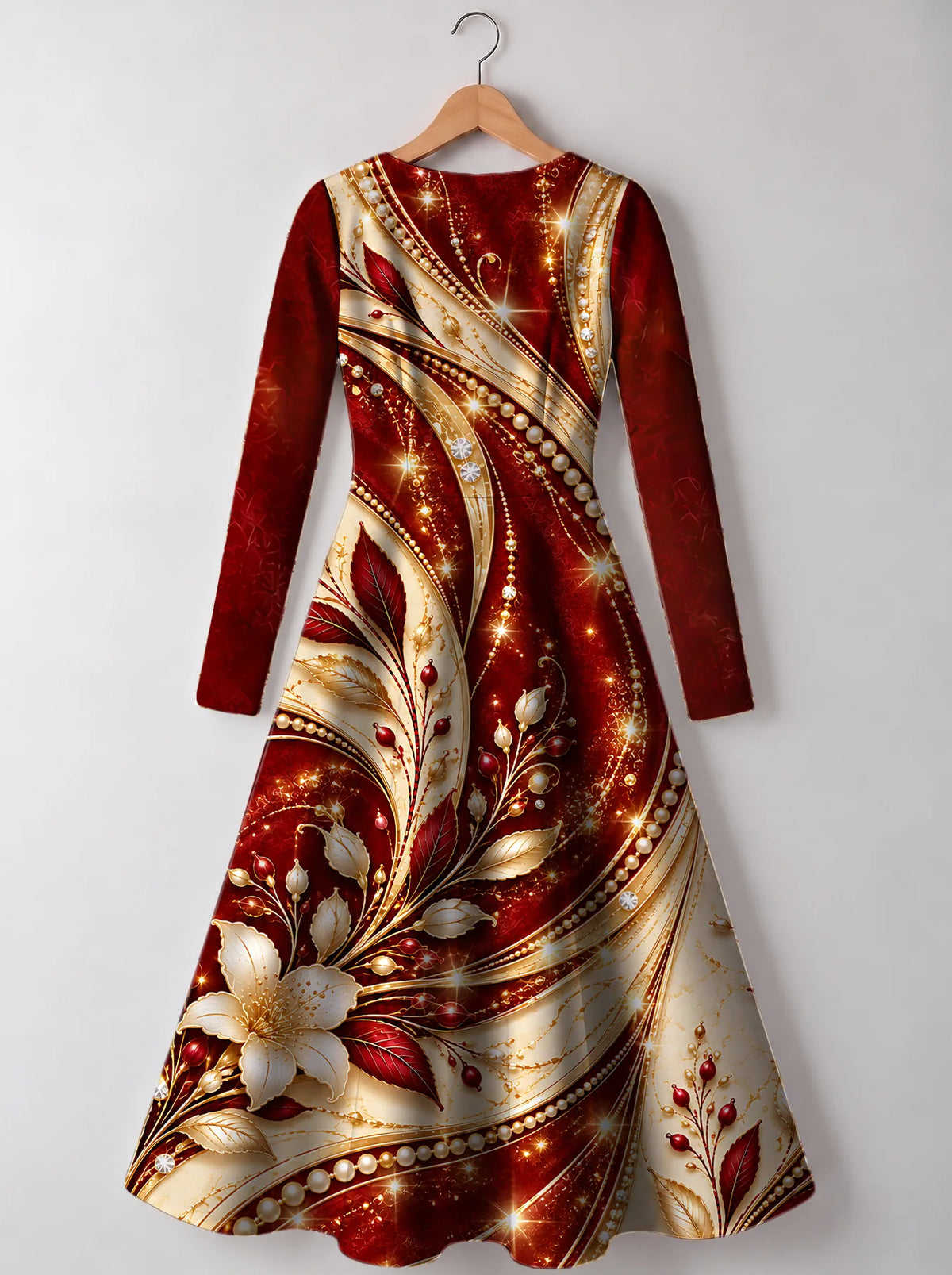 "Hariri" Long Sleeve Sweetheart Midi Dress — back view