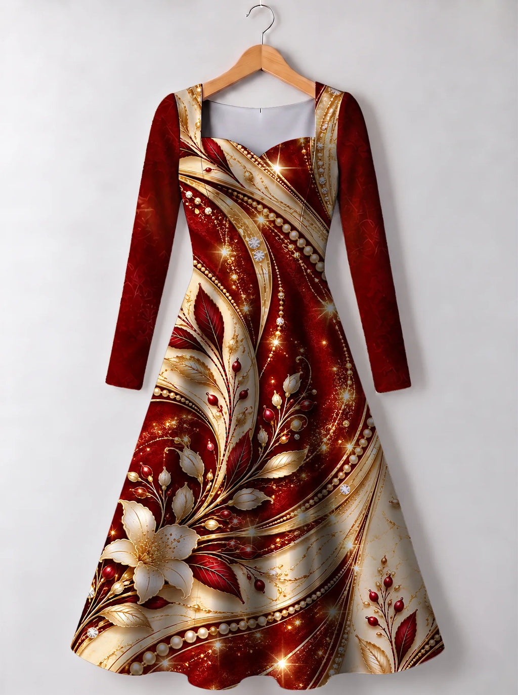 "Hariri" Long Sleeve Sweetheart Midi Dress — front view