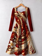 "Hariri" Long Sleeve Sweetheart Midi Dress — front view