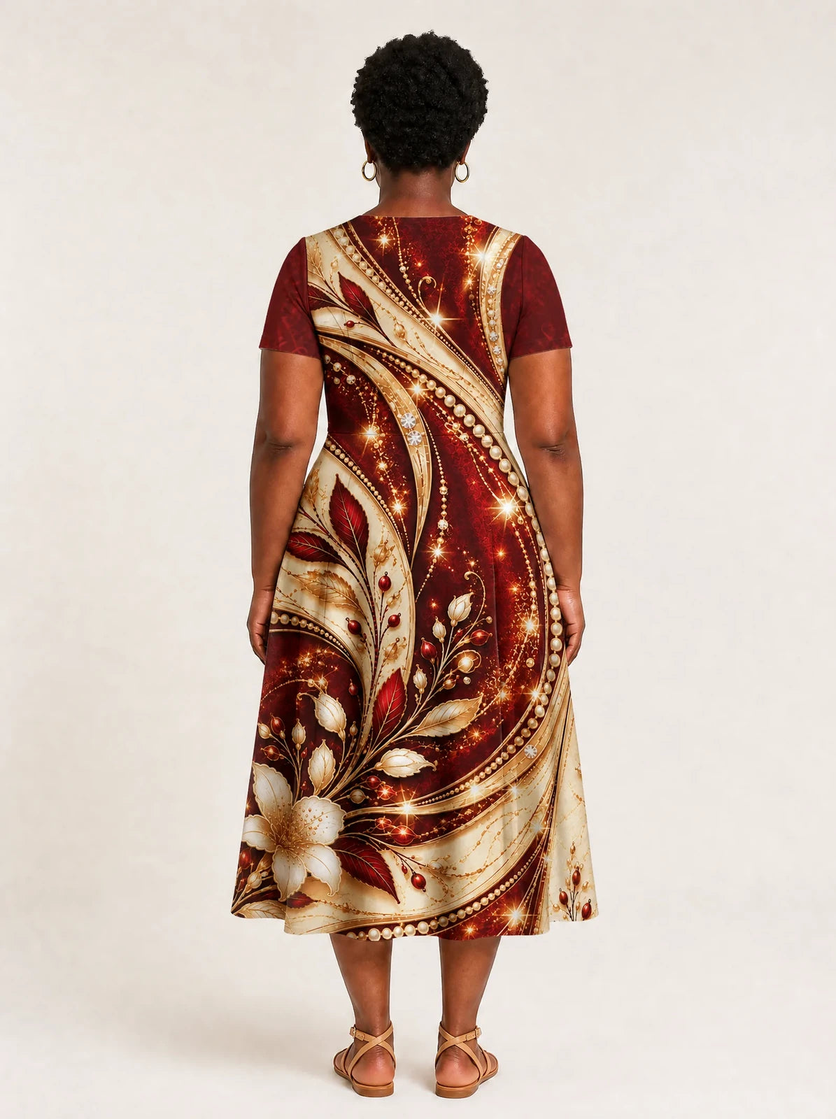 "Hariri" V Neck Midi Dress — back view on model