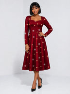 "Heko" Long Sleeve Sweetheart Midi Dress — front view on model