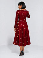 "Heko" Long Sleeve Sweetheart Midi Dress — back view on model