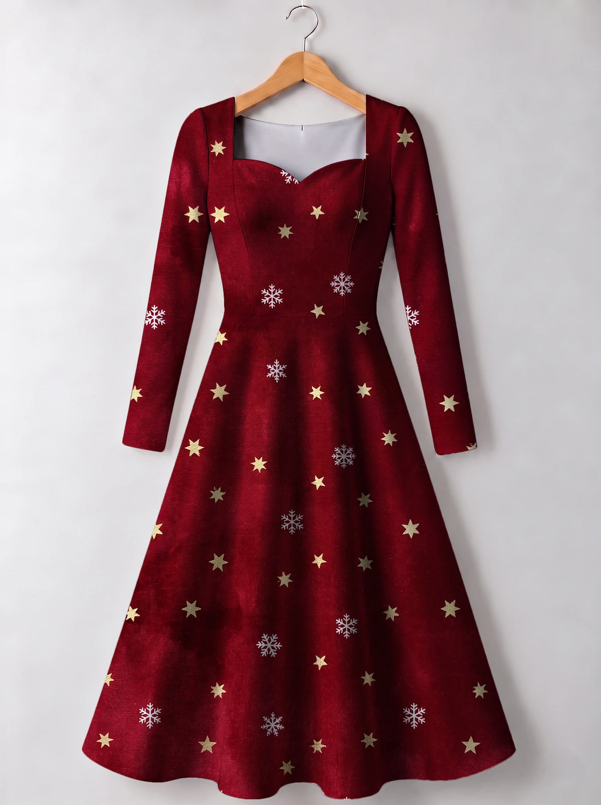 "Heko" Long Sleeve Sweetheart Midi Dress — front view