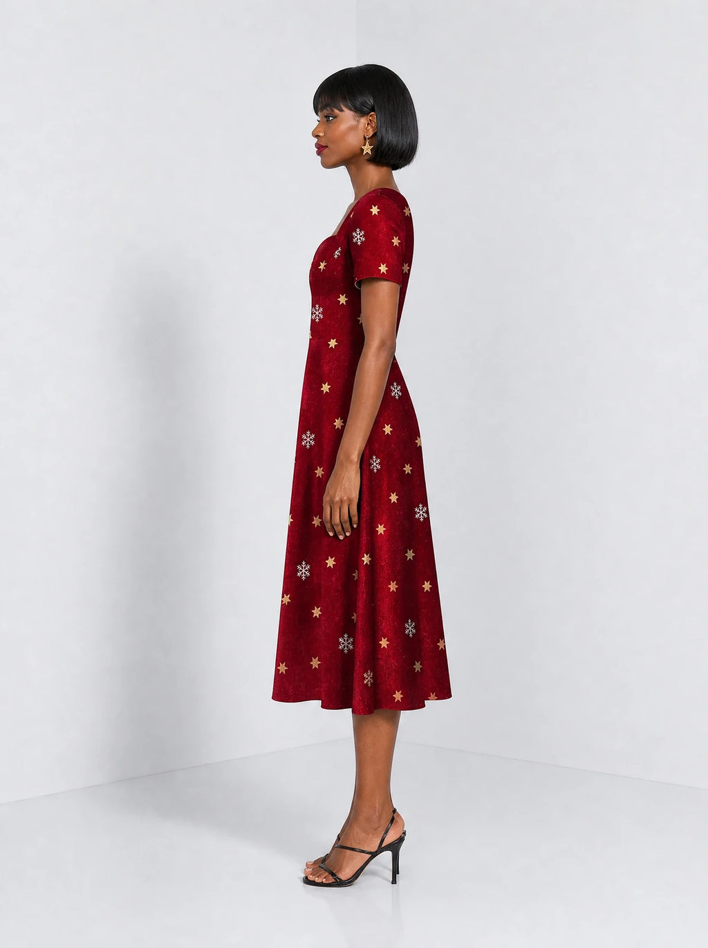 "Heko" Sweetheart Midi Dress — side view on model