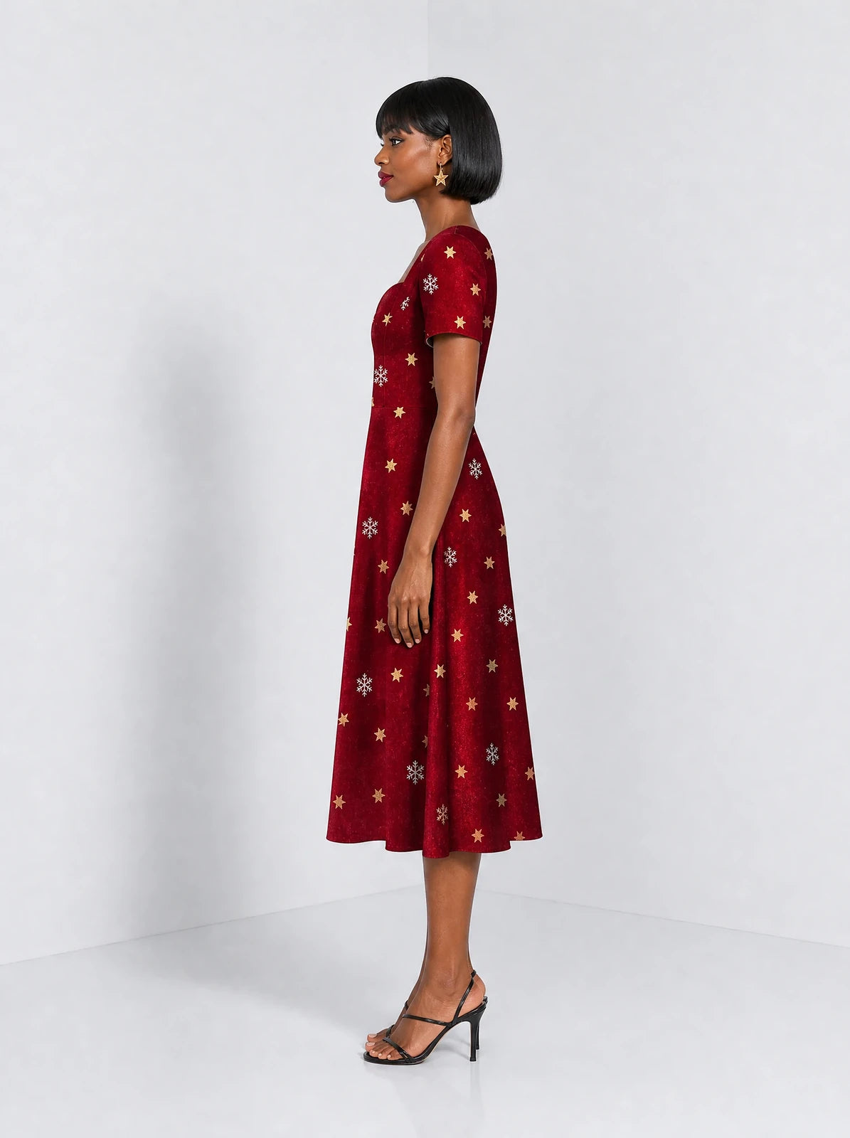 "Heko" Sweetheart Midi Dress — side view on model