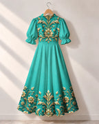 "Heshima" Puff Sleeve Dress — the dress on a hanger, back
