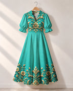 "Heshima" Puff Sleeve Dress — the dress on a hanger, front