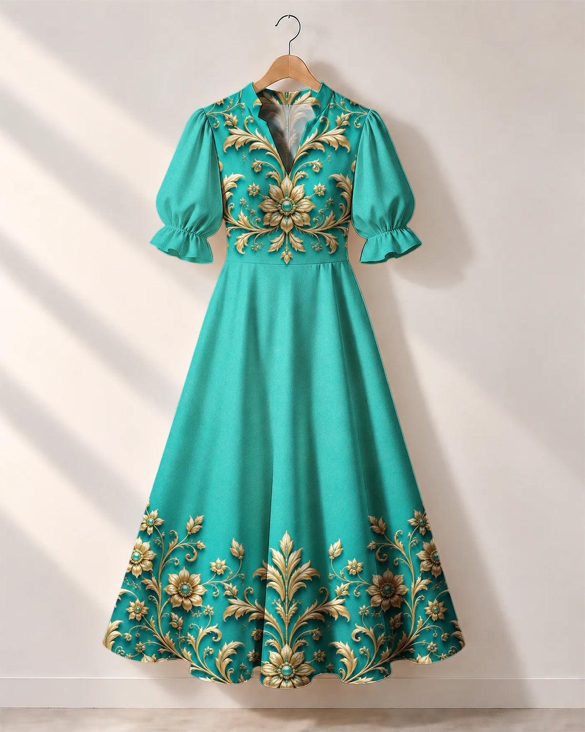 "Heshima" Puff Sleeve Dress — the dress on a hanger, front