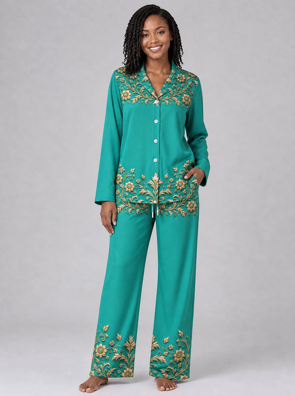 "Heshima" Pajama Set — front view on model