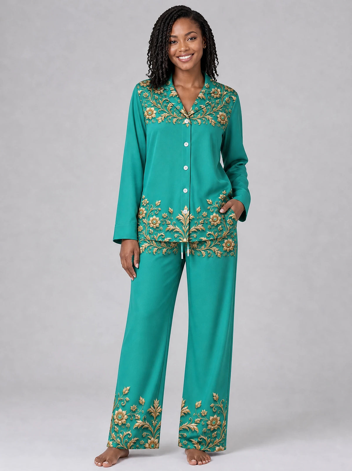 "Heshima" Pajama Set — front view on model