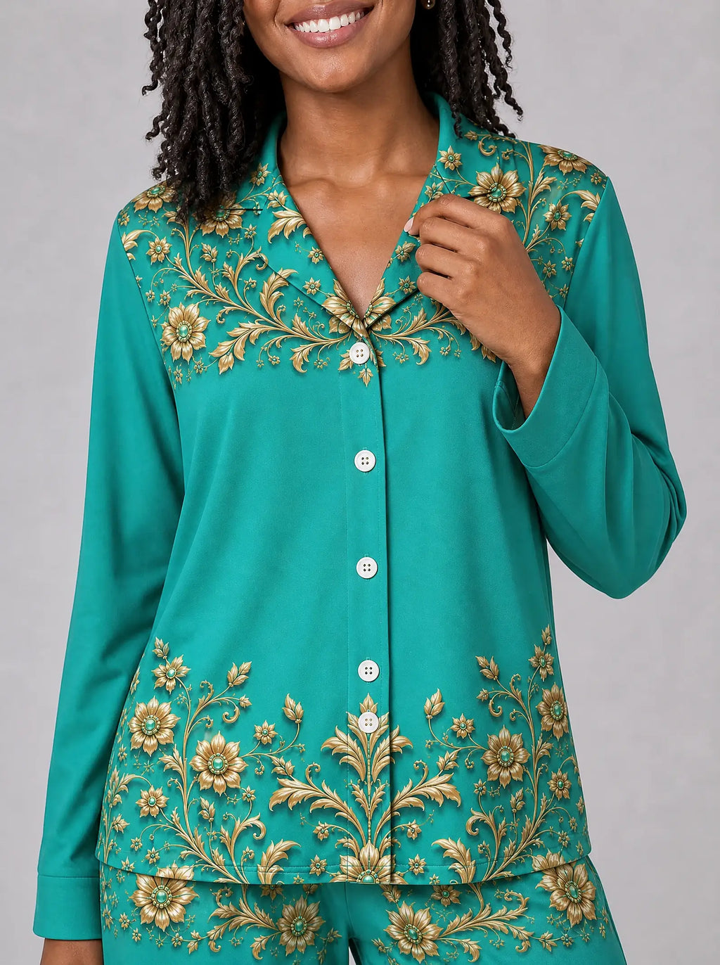 "Heshima" Pajama Set — close-up on model