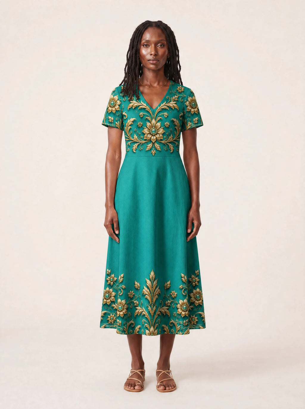 "Heshima" V Neck Midi Dress — front