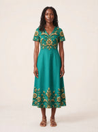 "Heshima" V Neck Midi Dress — front