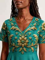 "Heshima" V Neck Midi Dress — on model